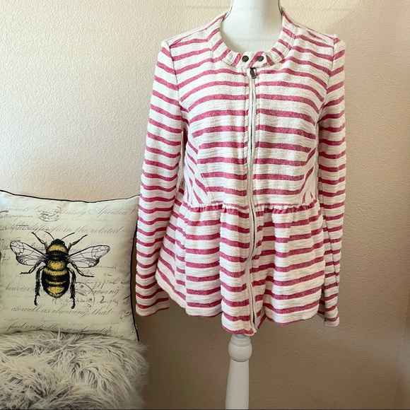 Free People peplum hem red & ivory striped jacket - Picture 6 of 8